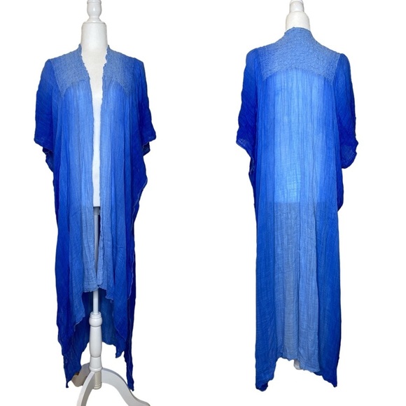 Free People Angélica Blue Dip-dyed Ombre Kimono Duster NWT - Picture 3 of 6